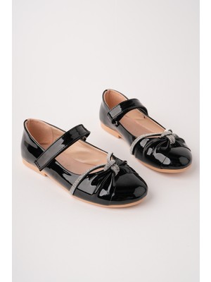 Bulutmod BA04600 Siyah R Kız Çocuk Taşlı Abiye Balo Gösteri Babet Ayakkabı - 34