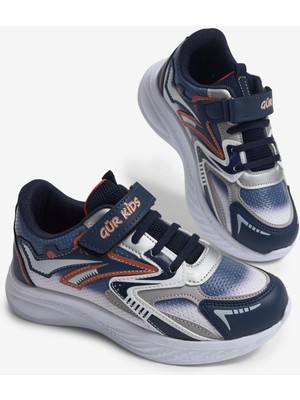 Tonny Black Çocuk Unisex Lacivert Oranj Eva Faylon Taban Cırtlı Lastik Bağcıklı Spor Ayakkabı