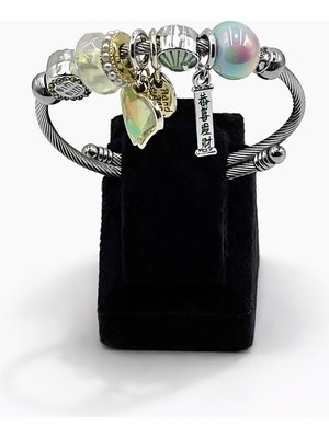 Pangu Yeşil Irize(Yanar-Döner) Gümüş Renk Çelik Charm Bileklik