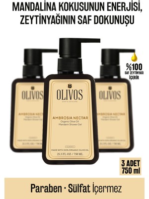 Olivos Doğal Zeytinyağlı Mandalina Kokulu Banyo Duş Jeli Zeytinyağı Mandalinalı Nemlendirici 3 Adet 750ML