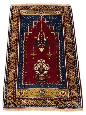 Burak Halı El Dokuma Sıfır Yahyalı Halısı Namazlık 73X115 Kök Boya Yün Seccade Kırmızı