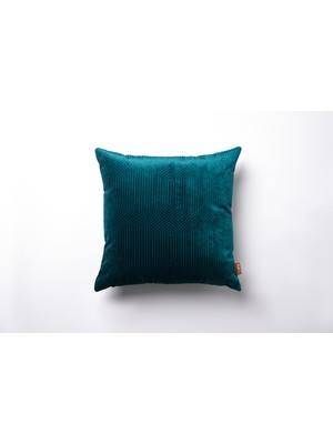 The Kun Dokuma Kadife Geometrik Desenli Kırlent Kılıfı-Petrol Yeşili