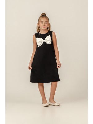 Eray Kids Kız Çocuk Kolsuz Fiyonk Detaylı Siyah Özel Gün Düğün Doğum Günü Abiye Elbise (9-10-11-12 Yaş)
