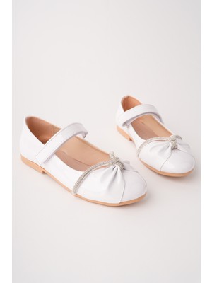 Bulutmod BA04600 Beyaz Rugan Kız Çocuk Taşlı Abiye Balo Gösteri Babet Ayakkabı - 33