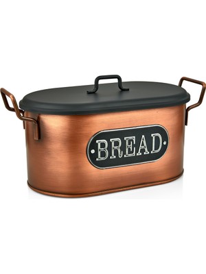 Özbience Şık Galvaniz Metal Kapaklı Ekmek Kutusu 38X16 Cm, Bakır ve Gold Detaylı