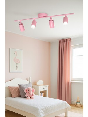 Spoti 4'lü Pembe Renk (Beyaz Işık) Modern Tasarım Salon - Mutfak - Banyo Spot Ledli Sıralı Avize