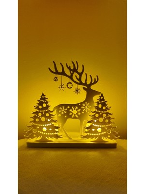 PremiumPort Dekoratif LED Işıklı Orman ve Geyik Silüet Biblo, Şık Ev Aksesuarı