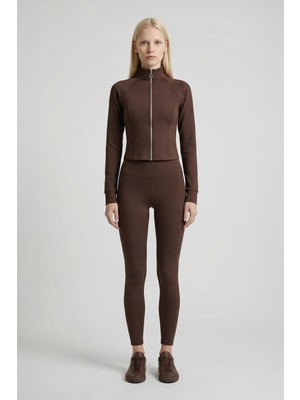 Rays 3074A Ön Fermuarlı Kısa Hırka Kahve