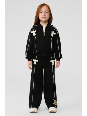 Tyess Bg Store Kız Çocuk Siyah Eşofman Üstü Uzun Kol Düz Yaka Normal Kesim