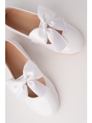 Bulutmod BA04600 Beyaz Kız Çocuk Fiyonklu Abiye Balo Gösteri Babet Ayakkabı - 29