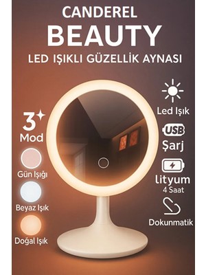 PremiumPort Dokunmatik Zoomlu Oval LED Işıklı Portatif Makyaj Aynası, 3 Modlu Masa Lambası