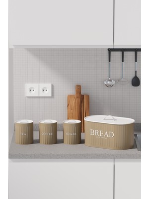 Özbience 4'lü Metal Kapaklı Ekmeklik ve Saklama Kabı Seti, Organizer, Kahve & Şekerlik