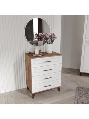 Guneystore Sport 4 Çekmeceli Aynalı Mdf Atlantik Çam - Beyaz Şifonyer