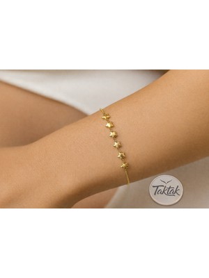 Taktak Altın Renk Sıralı Yıldız Asansör Çelik Bileklik