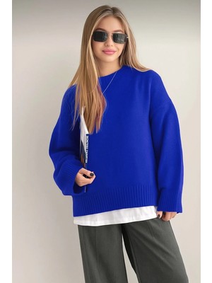 Kadın Bisiklet Yaka Oversize Triko Kazak