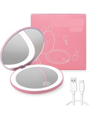 PremiumPort Taşınabilir Mini LED Makyaj Aynası, Çanta Tipi, Işıklı, Yuvarlak, Şarjlı