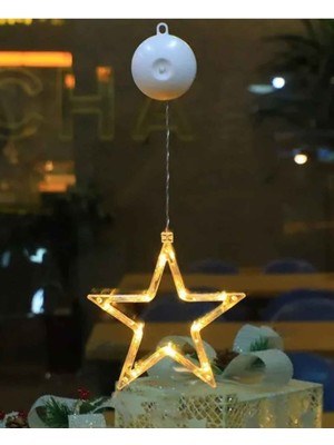 PremiumPort Yıldız LED Işıklı Vantuzlu Cam Süsü, Vitrin, Kapı ve Pencere Dekoru