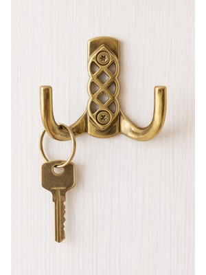 Berfino 5'li Antik Sarı Çiftli Duvar Askısı – Dekoratif Metal Portmanto-Vestiyer Askısı