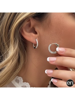 En Gümüş Zirkon Taşlı Tamtur Halka Küpe