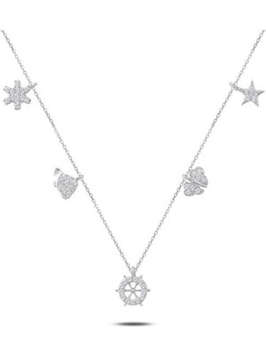 Gümüş 925 Ayar Zirkon Taşlı Sallantılı Bayan Gümüş Kolye