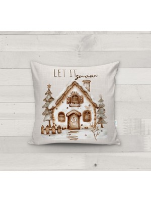 Evmila Let It Snow Figürlü Dijital Baskılı Çift Taraflı Kadife Kırlent Kılıfı - 43X43 cm