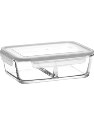 Lav Fresco Cam Bölmeli Saklama Kabı Tekli Ekstra Büyük 1650 ml Dikdörtgen Beyaz Kilitli Kapak