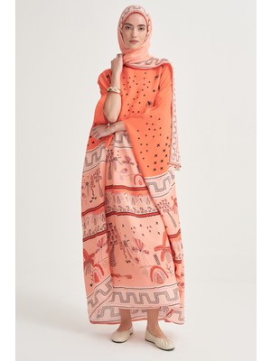Carell Dora Premium Floş Kaftan Mercan