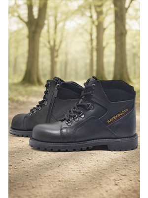 Rakerplus Hakiki Deri Siyah Cilt Fermuarlı Kürklü Çocuk Bot
