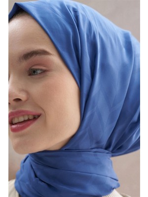 Carell Baklava Desen Pamuk Ipek Şal Indigo