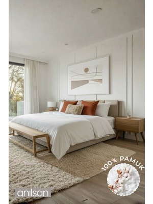 Anılsan Camelia King Düz Ranforce Nevresim Set- Beyaz %100 Pamuk