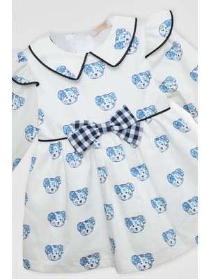 GB Baby Bg Store Kız Bebek Desenli Elbise Uzun Kol Gömlek Yaka Özel Olay İçin Şık Stil