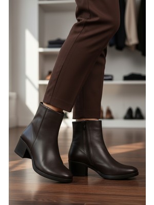 Ayakmod Premium 92162-1 Z Kahve Hakiki Deri Kadın Topuklu Bot