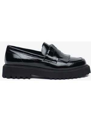 Greyder Kadın Siyah Rugan Hakiki Deri Loafer Ayakkabı 5K2UA59331