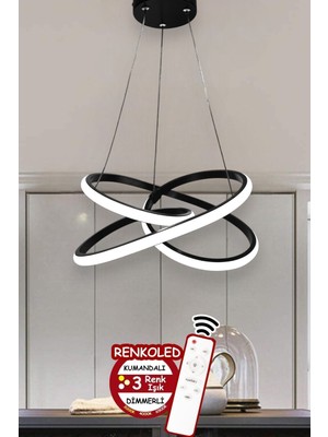 PremiumPort 3 Renk Işıklı Modern Sarkıt LED Avize, Siyah Kasa, Salon, Mutfak, Hol