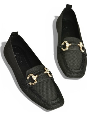 Fox Shoes Y820400104 Siyah Triko Kumaş Toka Detaylı Kadın Babet