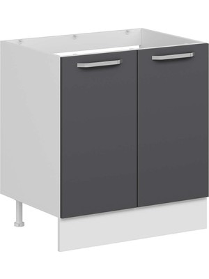 Alvinka Mutfak Modül Duz Alt 2k 80CM Evye Dolap Beyaz Antrasit Suntalam