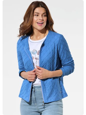 Walbusch Kabartmalı Baklava Desenlı Acık 0 Yaka On Fermuarlı Ceket