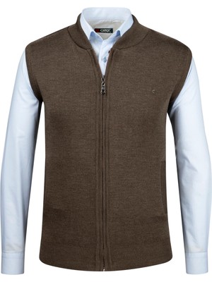 Çizgi Triko Erkek Triko Yelek Fermuarlı Cepli Çelik Örgü Triko Klasik Kalıp - 4241J