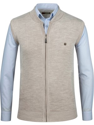 Çizgi Triko Erkek Triko Yelek Fermuarlı Cepli Çelik Örgü Triko Klasik Kalıp - 4241J