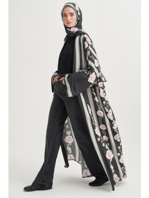 Carell Floris Premium Floş Abaya Siyah