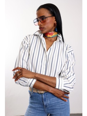 5in1Canpolat Lacivert Regular Fit Çizgili Gömlek