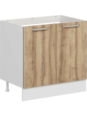 Alvinka Mutfak Modül Duz Alt 2k 90CM Evye Dolap Beyaz Dore Suntalam