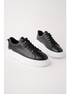 Bulutmod BA04601 Siyah Erkek Hakiki Deri Arka Metal Günlük Yüksek Taban Sneaker Ayakkabı - 40