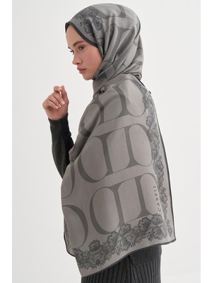Carell Floral Monogram Floş Şal Gri
