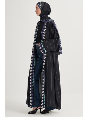 Carell Manesa Premium Floş Abaya Siyah