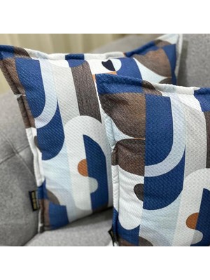 Nivemes Home Nıvemeshome Geometrik Mavi Desenli 45X45 Kırlent Kılıfı
