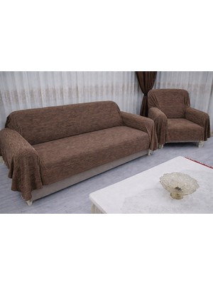 Mandaş Tekstil Mandaş Şönil Dokuma Koltuk Örtüsü Maxi Takım 3+3+1+1 K Kahve