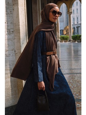 Carell Liz Desenli Uzun Denim Elbise Koyu Mavi