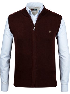 Çizgi Triko Erkek Triko Yelek Fermuarlı Cepli Çelik Örgü Triko Klasik Kalıp - 4241J