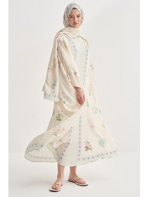 Carell Rosmina Krem Floş Kaftan